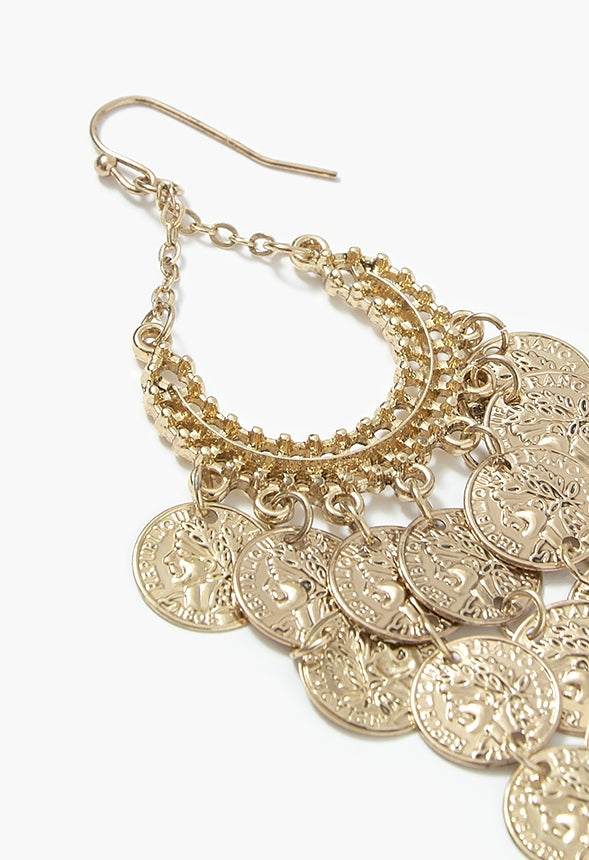 Esme Boho Coin Chandelier Drop Earrings Gold