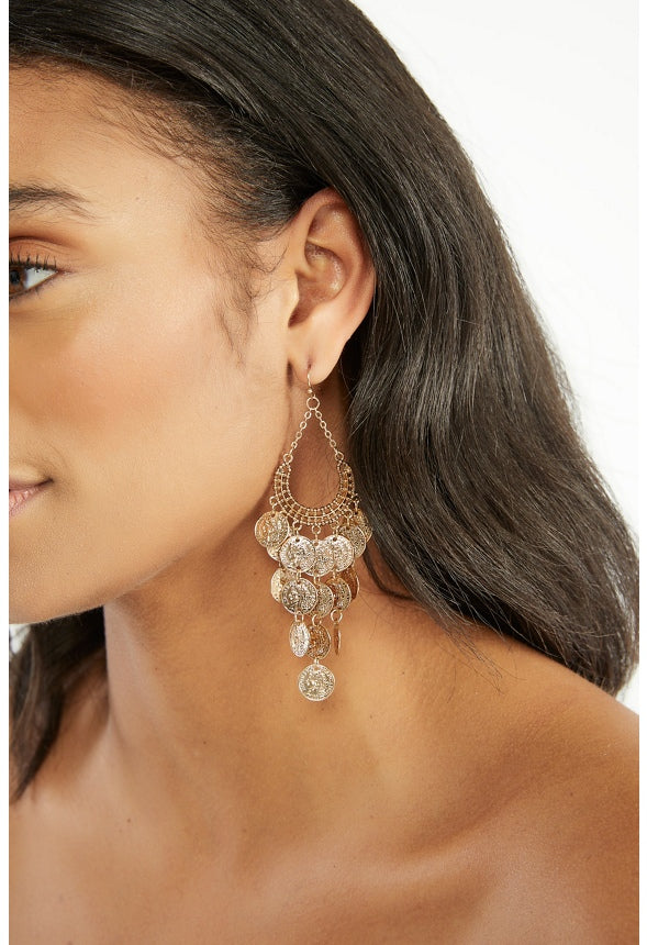Esme Boho Coin Chandelier Drop Earrings Gold