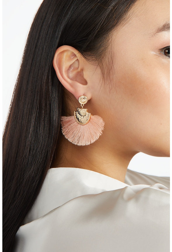 Gia Disc And Fringe Earrings Coral/Gold