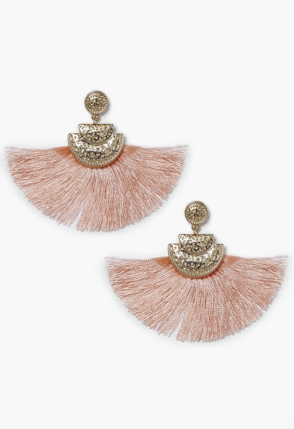 Gia Disc And Fringe Earrings Coral/Gold