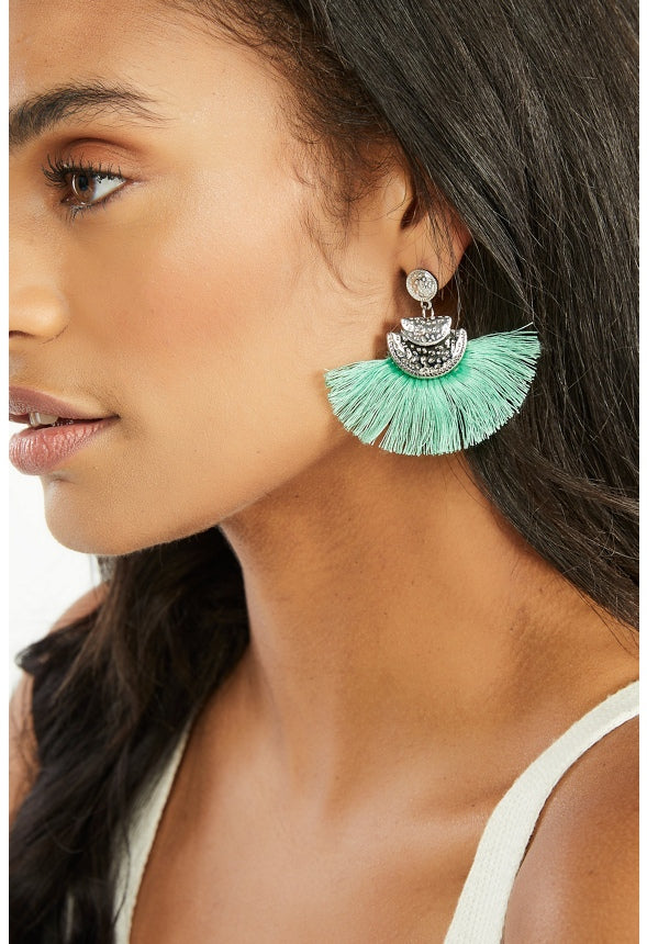 Gia Disc And Fringe Earrings Turquoise/Silver