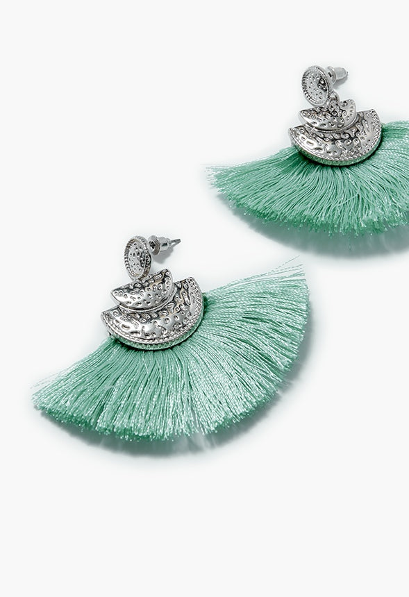 Gia Disc And Fringe Earrings Turquoise/Silver
