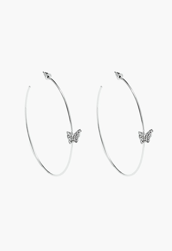 Gracie Butterfly Hoop Earrings Clear/Silver