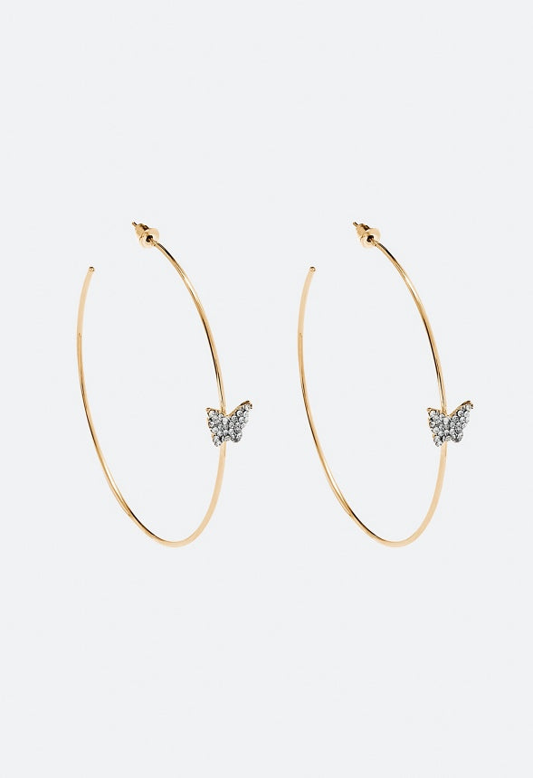 Gracie Butterfly Hoop Earrings Clear/Gold