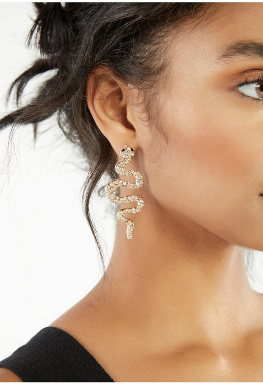 Kallie Rhinestone Snake Drop Earrings Clear/Gold