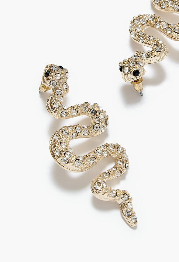 Kallie Rhinestone Snake Drop Earrings Clear/Gold