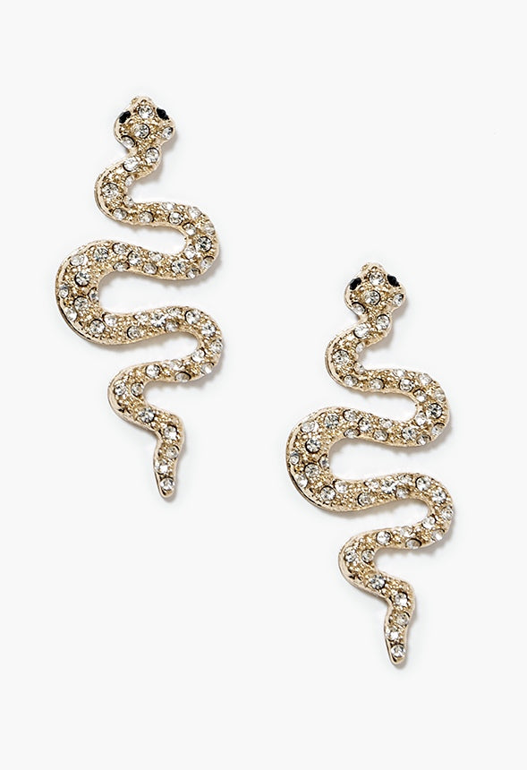 Kallie Rhinestone Snake Drop Earrings Clear/Gold