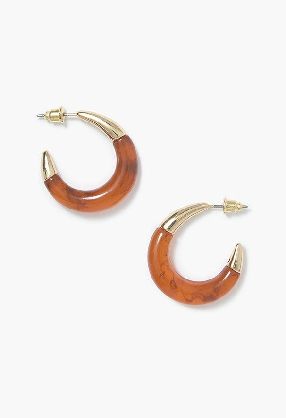 Marlee Resin Tube Hoop Earrings Brown/Gold