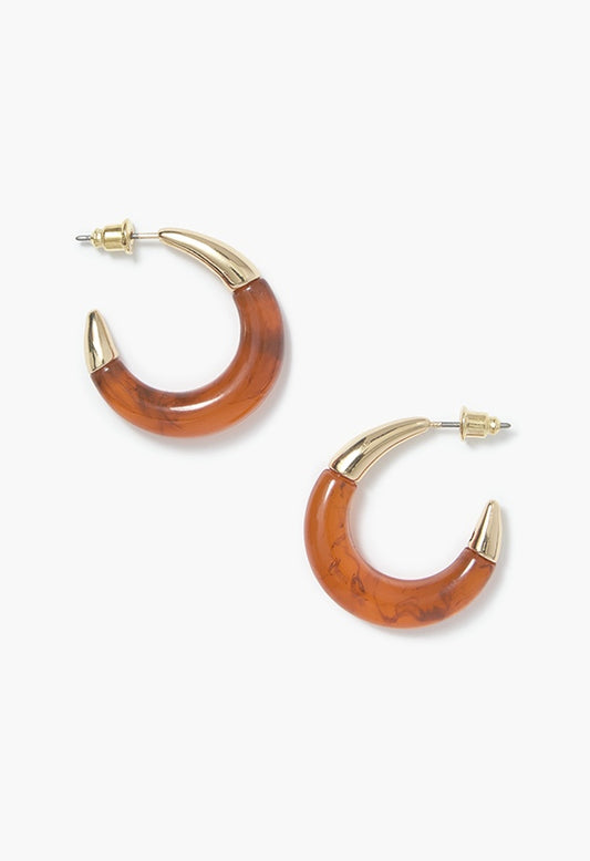 Marlee Resin Tube Hoop Earrings Brown/Gold