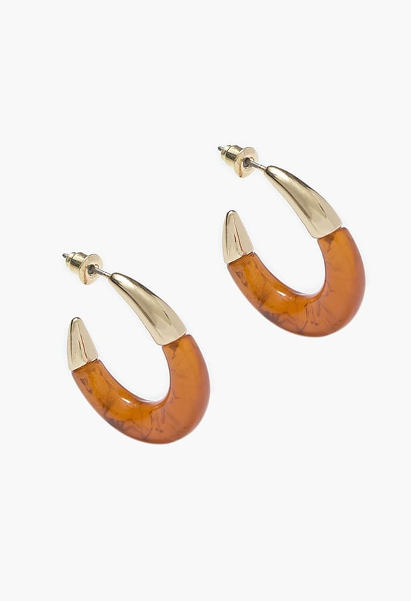 Marlee Resin Tube Hoop Earrings Brown/Gold