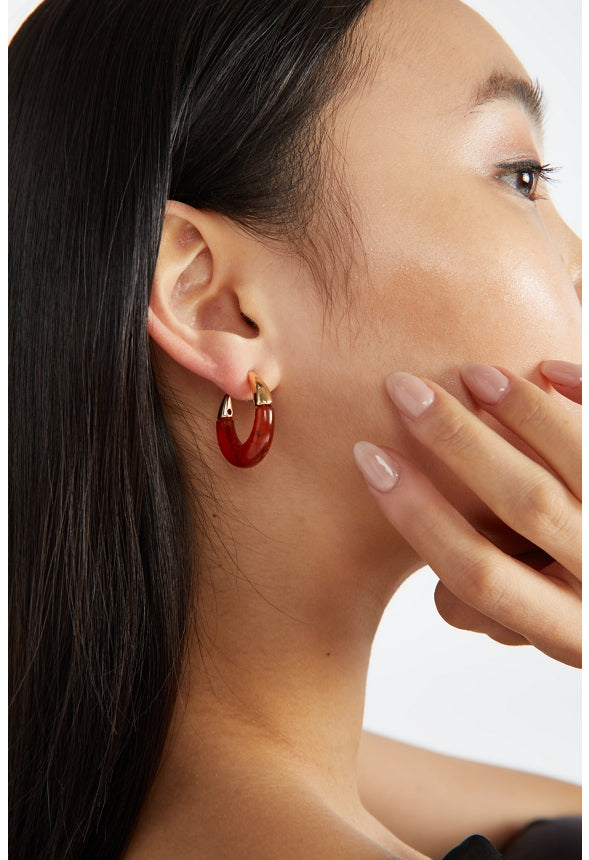 Marlee Resin Tube Hoop Earrings Brown/Gold