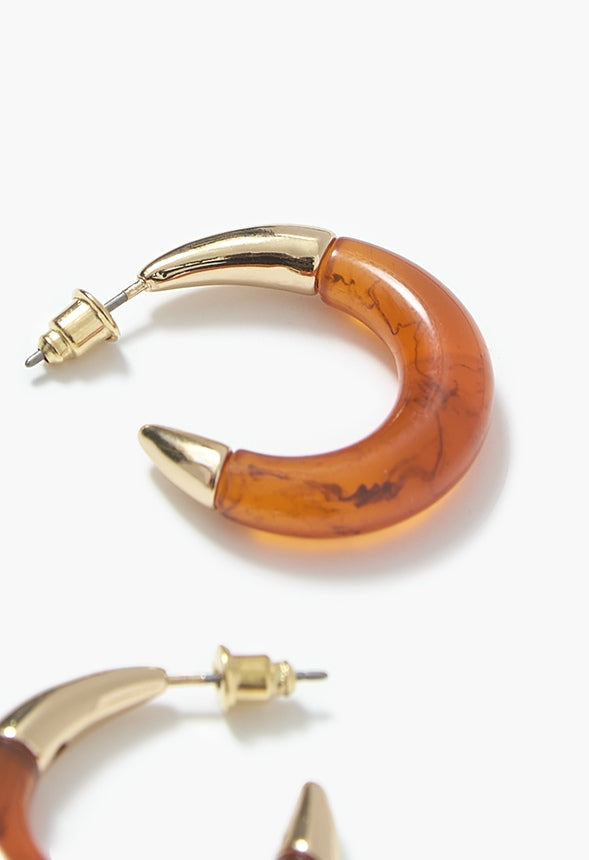 Marlee Resin Tube Hoop Earrings Brown/Gold