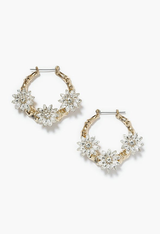 Kara Glass Flower Creole Hoops Clear/Gold