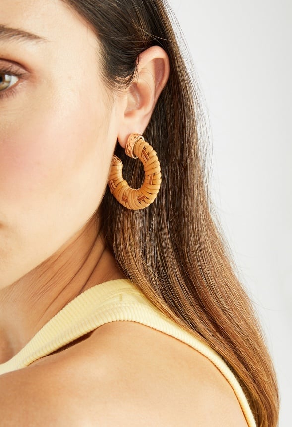 Etta Woven Natural Raffia Wrapped Hoop Brown/Gold