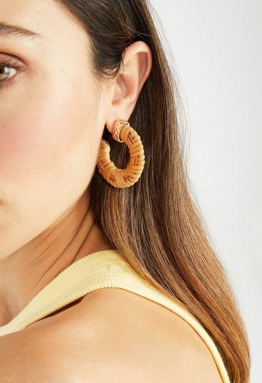 Etta Woven Natural Raffia Wrapped Hoop Brown/Gold