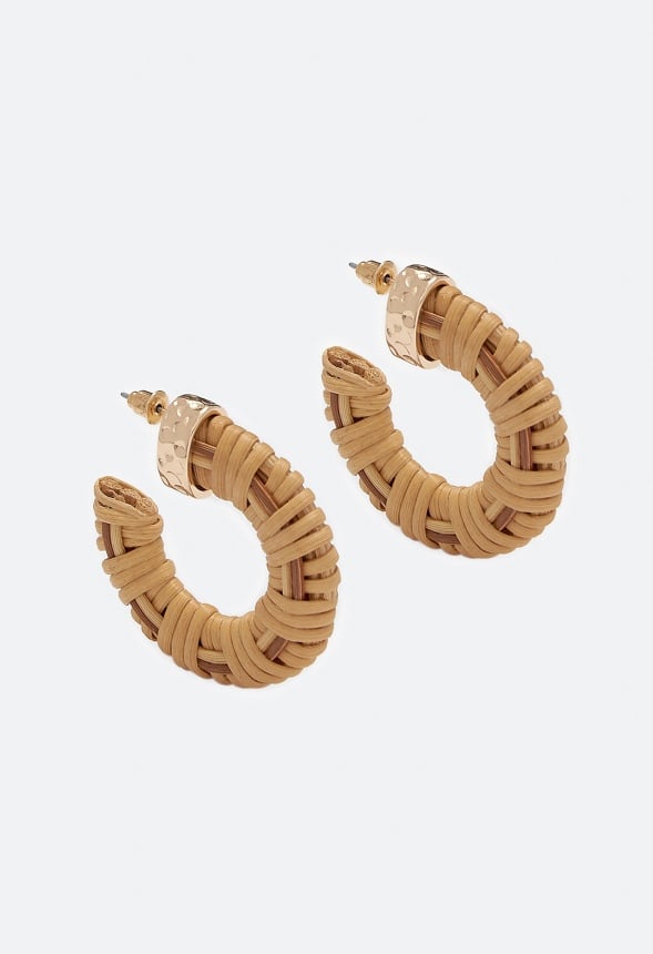 Etta Woven Natural Raffia Wrapped Hoop Brown/Gold