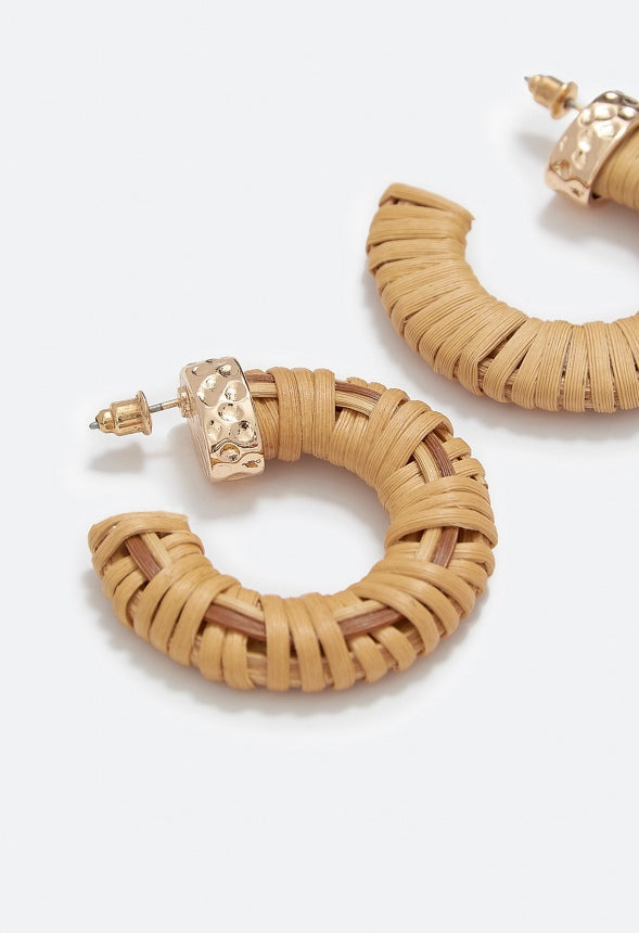 Etta Woven Natural Raffia Wrapped Hoop Brown/Gold