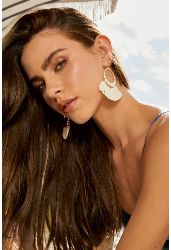 Freyja Raffia Drop Earrings Cream/Gold