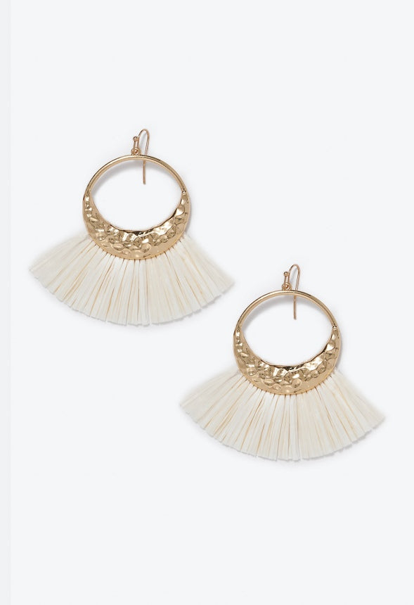 Freyja Raffia Drop Earrings Cream/Gold