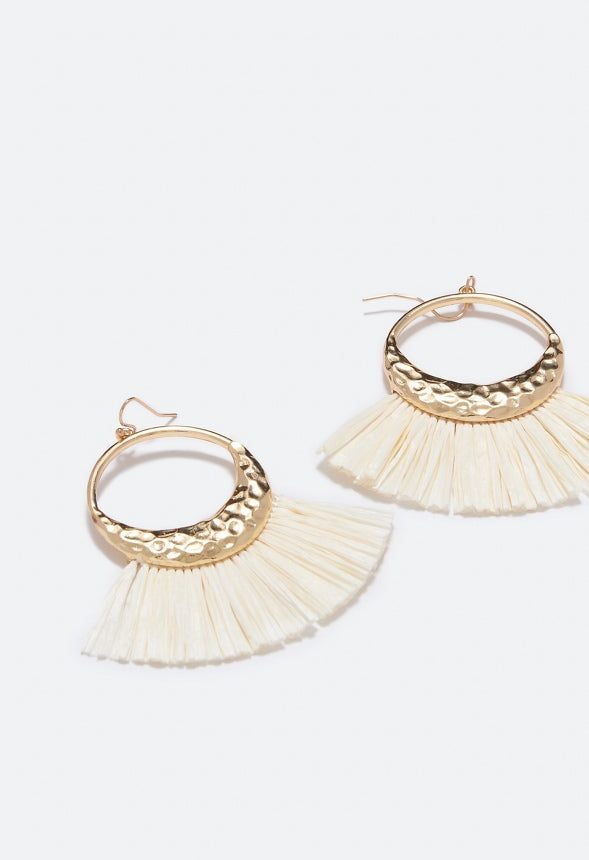 Freyja Raffia Drop Earrings Cream/Gold