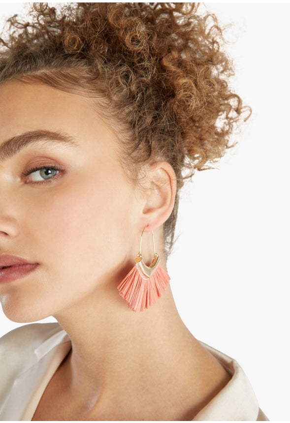 Elodie Raffia Hoop Earrings Coral/Gold