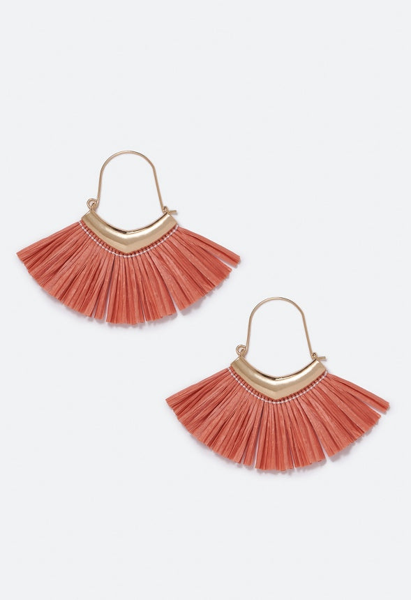 Elodie Raffia Hoop Earrings Coral/Gold