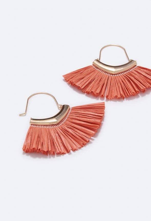 Elodie Raffia Hoop Earrings Coral/Gold