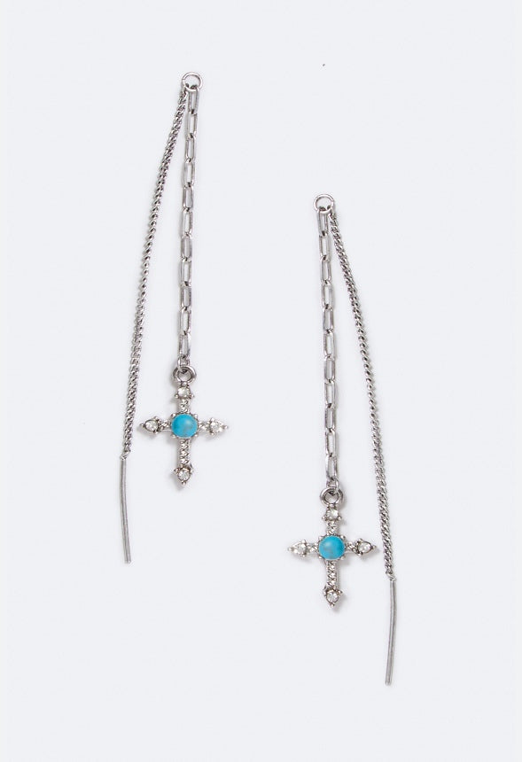 Robin Cross Strand Earrings Turquoise/Antique Silver