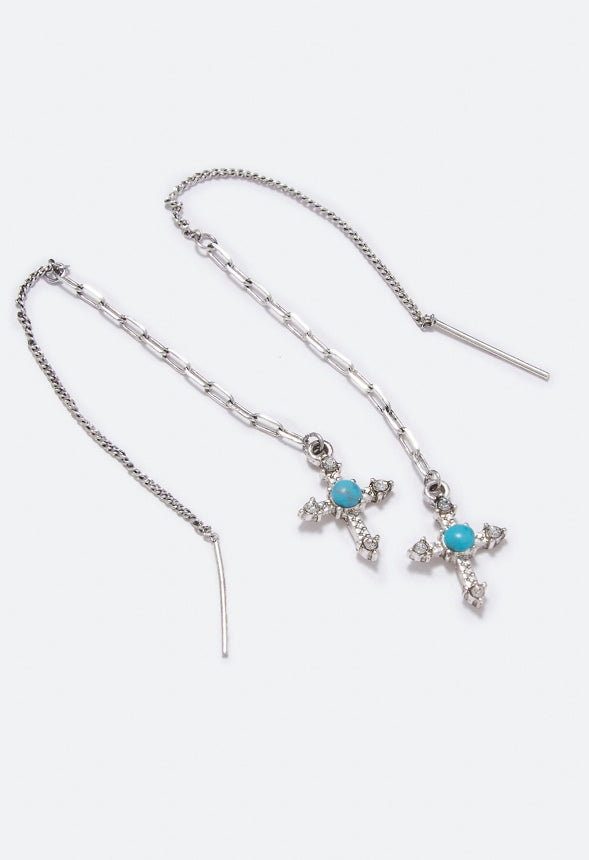 Robin Cross Strand Earrings Turquoise/Antique Silver