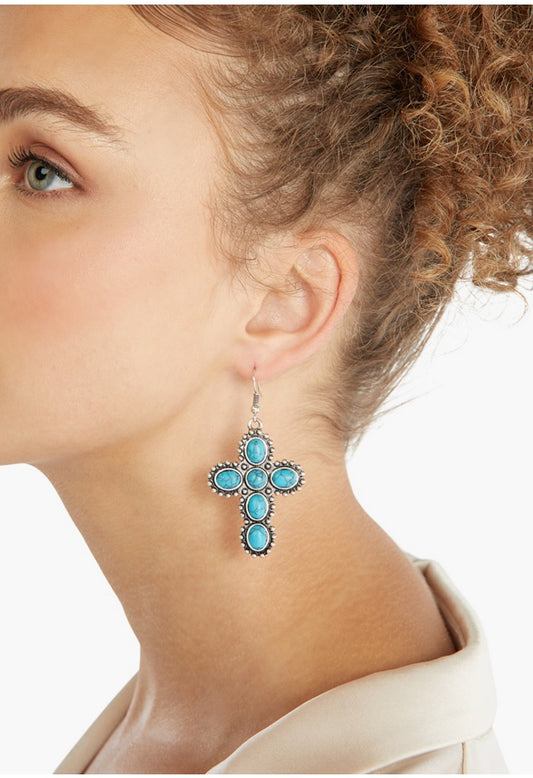 Alanna Turquoise Cross Earrings Turquoise/Antique Silver