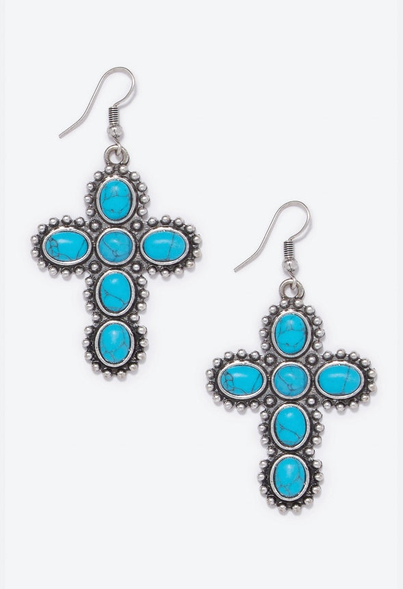 Alanna Turquoise Cross Earrings Turquoise/Antique Silver