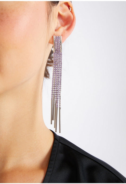 Rhea Rhinestone Strand Earring  Lilac/Silver