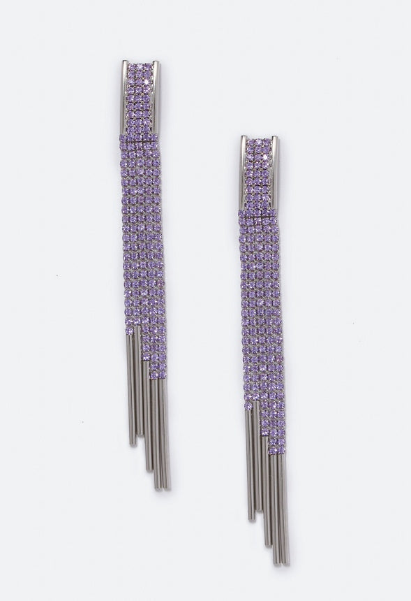 Rhea Rhinestone Strand Earring  Lilac/Silver