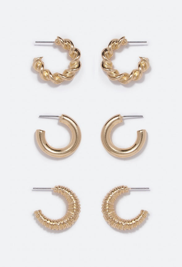 Mariah Textured Hoop Multipack  Gold