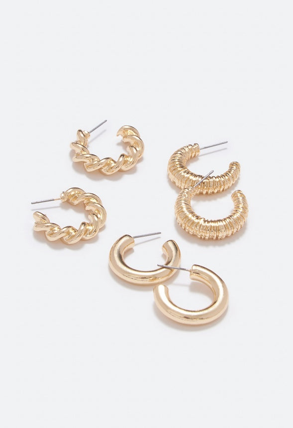 Mariah Textured Hoop Multipack  Gold