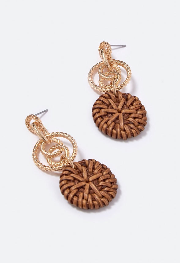 Quinn Raffia Drop Earrings Brown/Gold