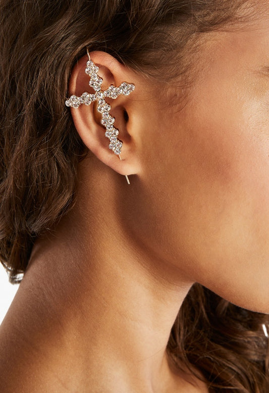 Andi Rhinestone Cross Ear Hook Crystal/Gold
