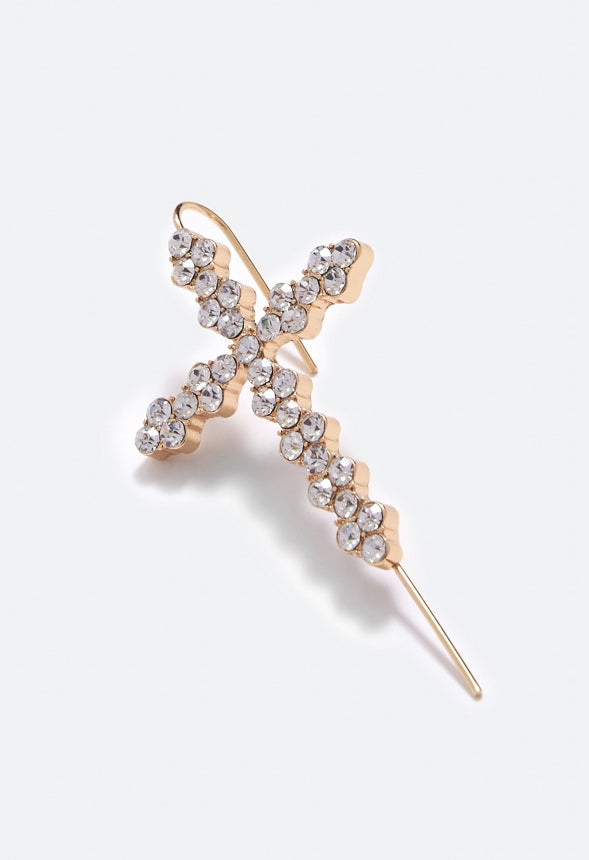 Andi Rhinestone Cross Ear Hook Crystal/Gold