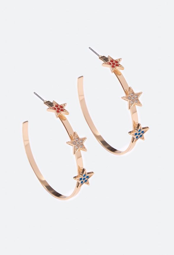 Kelly Multi Stars Hoop Earrings  Red/White/Blue/Gold
