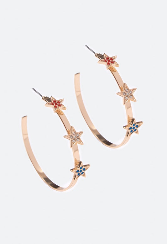 Kelly Multi Stars Hoop Earrings  Red/White/Blue/Gold