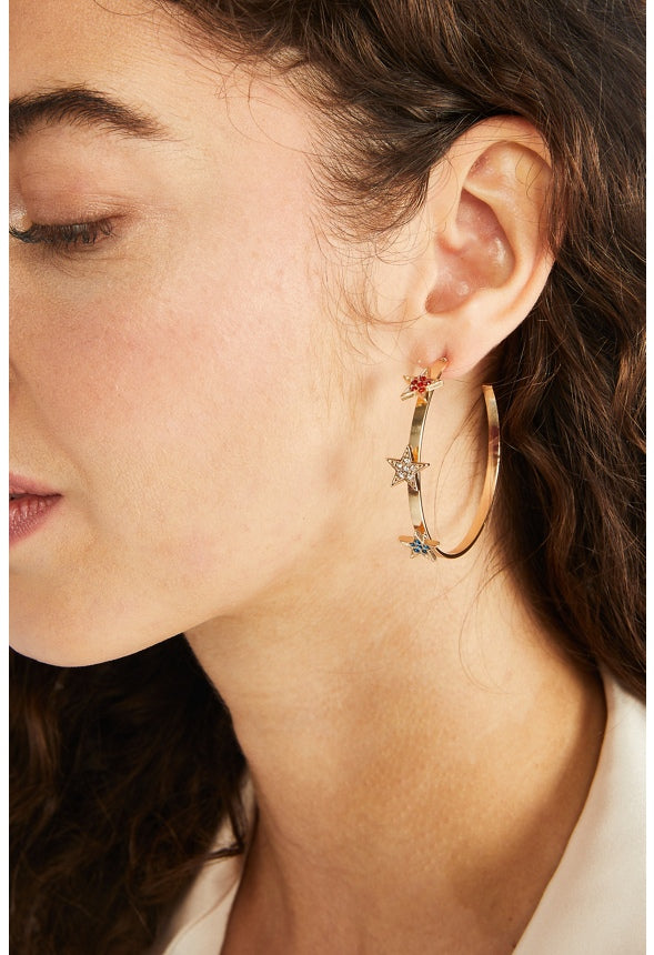 Kelly Multi Stars Hoop Earrings  Red/White/Blue/Gold