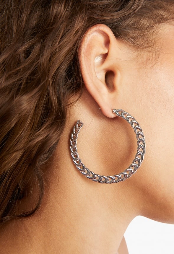 Raegan Flat Chain Hoop Earrings  Silver