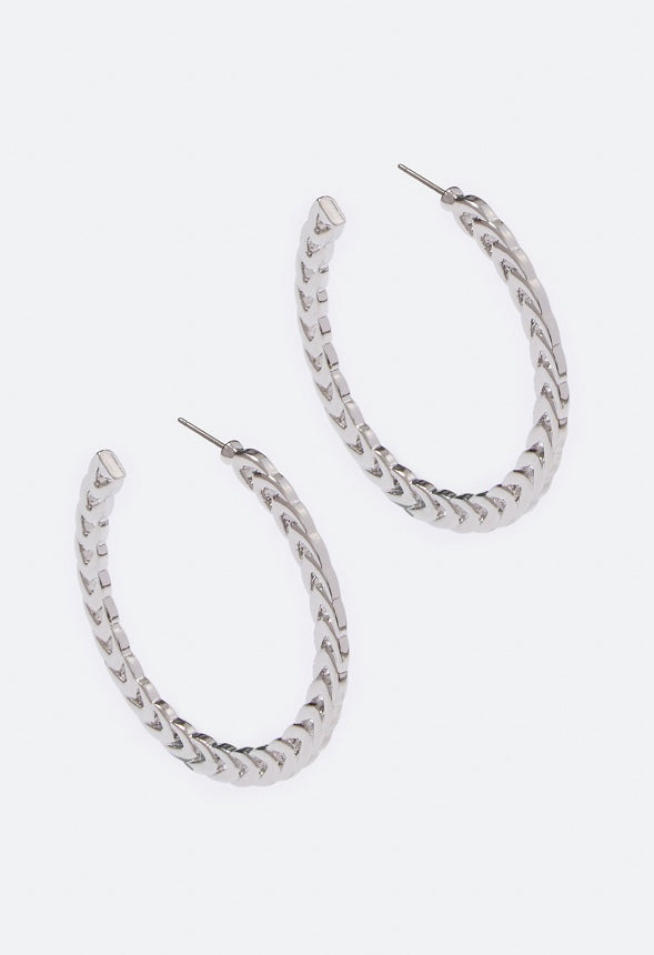 Raegan Flat Chain Hoop Earrings  Silver