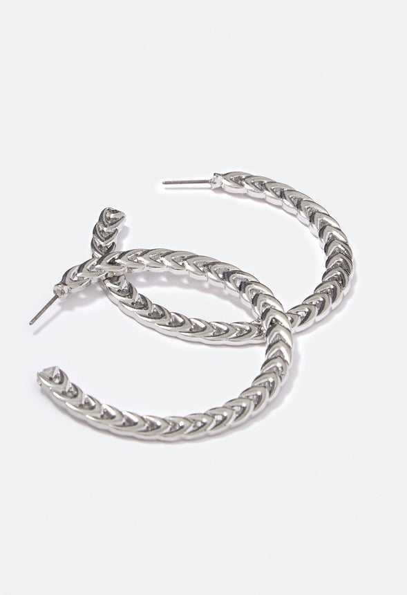 Raegan Flat Chain Hoop Earrings  Silver