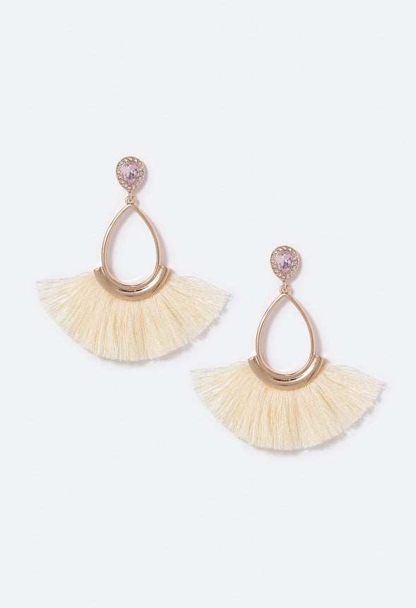 June Teardrop Tassel Drop Earrings  Cream/Gold