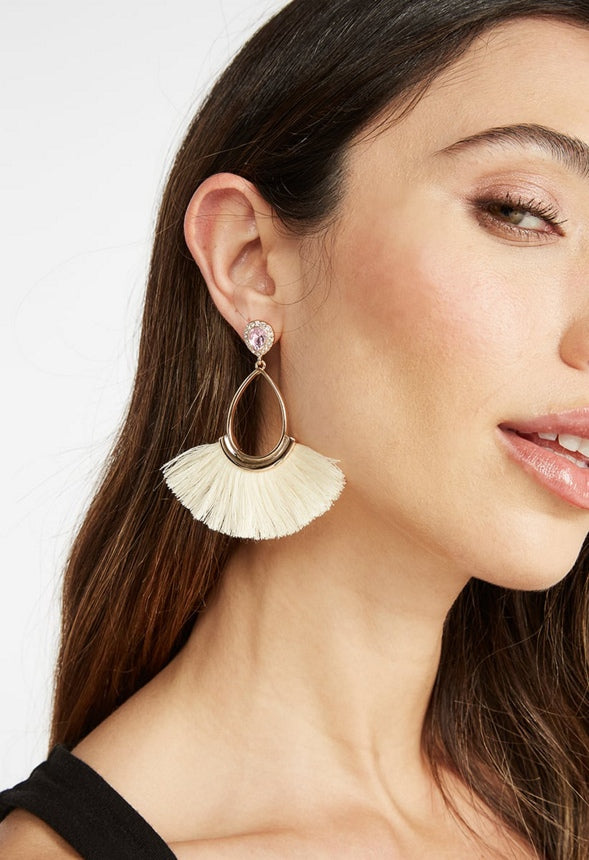 June Teardrop Tassel Drop Earrings  Cream/Gold