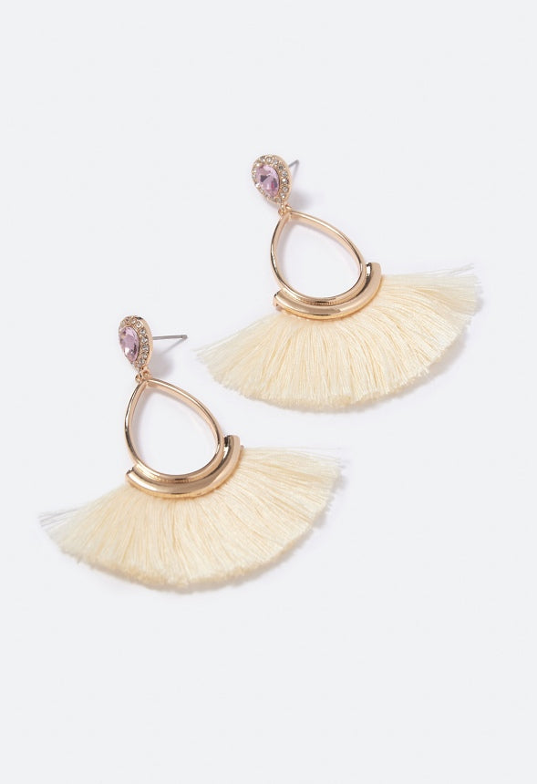 June Teardrop Tassel Drop Earrings  Cream/Gold