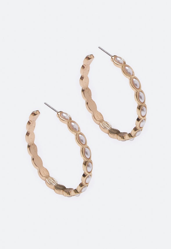 Georgia Navette Pearl Hoop Earrings  Gold