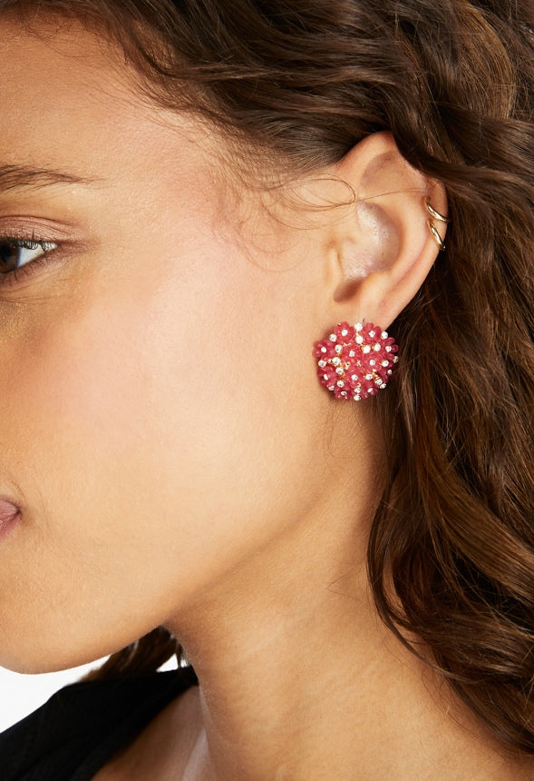 Cora Cluster Floral Stud Earrings  Raspberry/Gold