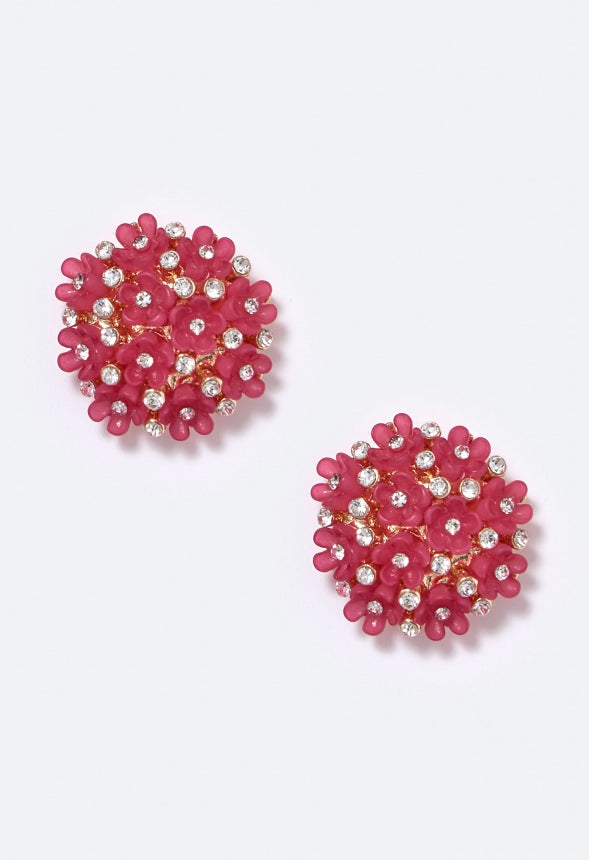 Cora Cluster Floral Stud Earrings  Raspberry/Gold